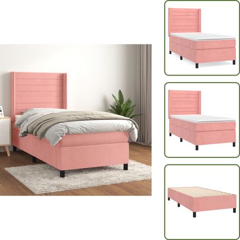 Sommier à lattes de lit avec matelas Rose 90x190 cm Velours - Lit Tapissier - Lit Double - Lit Rose - Lit Velours - Literie (1/5)