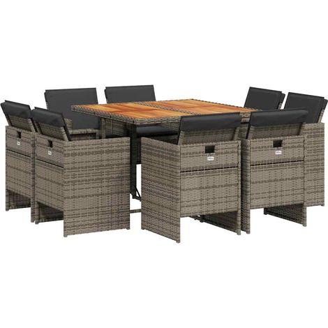 Maison Exclusive - Set da Pranzo da Giardino 9 pz con Cuscini in Polyrattan Grigio