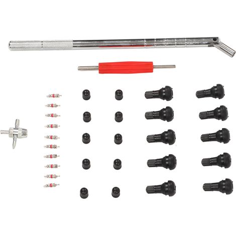 Kit de 33 pièces outil de réparation de tige de valve pneu, extracteur et installateur pour auto, moto, vélo, camping-car (1/5)
