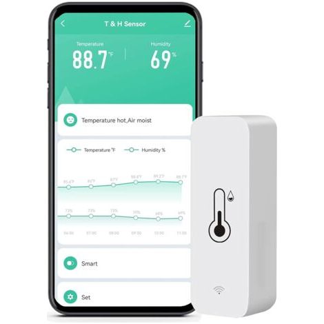 Moniteur de température d'humidité WiFi : Hygromètre intelligent pour moniteur à distance et alerte, thermomètre intérieur haute précision avec application TUYA,compatible avec Alexa (
