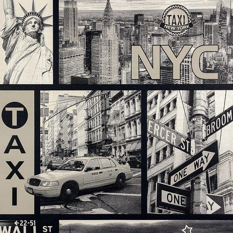 AS Creation New York Taxi Streets Wallpaper Black White Textured Blown Vinyl (1/4)
