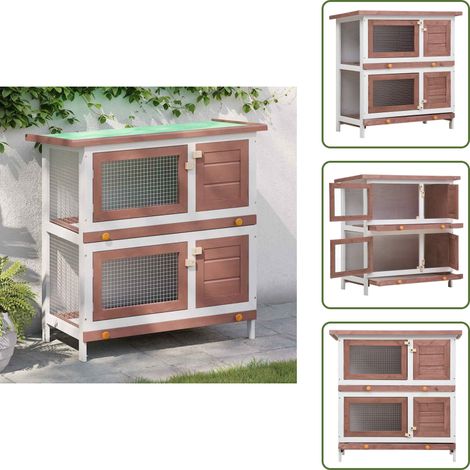 Kaninchenstall 4 Türen Braun Holz - Kaninchenhaus - Tiergehege - Holzhäuschen - Kleintiere - Kaninchendrahtzaun (1/5)