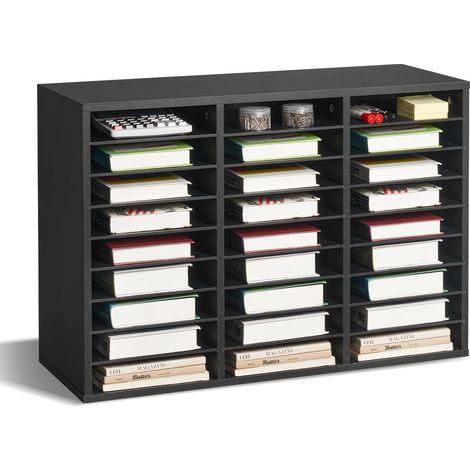 Organiseur de littérature à 27 compartiments, boîte aux lettres de bureau en bois, panneau de particules, avec étagères amovibles, trieur de fichiers pour dossiers, documents, papiers, noir (1/5)