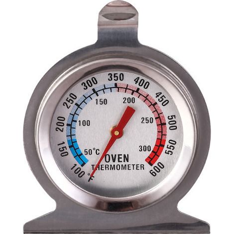 Großes Ofenthermometer mit großem Zifferblatt, ideal zum Grillen und zur Überwachung des Garvorgangs im Backofen. Kann aufgehängt oder auf eine ebene Fläche gestellt werden. Robustes Stahlmaterial (2e