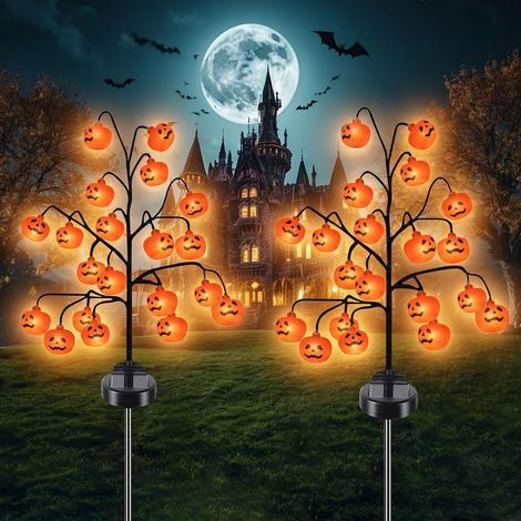 (2 Pièces) 20LED Lumières de Citrouille, Décorations de Citrouille d'halloween, Étanches Lumières Halloween Décoration pour Extérieur, Jardin (1/5)