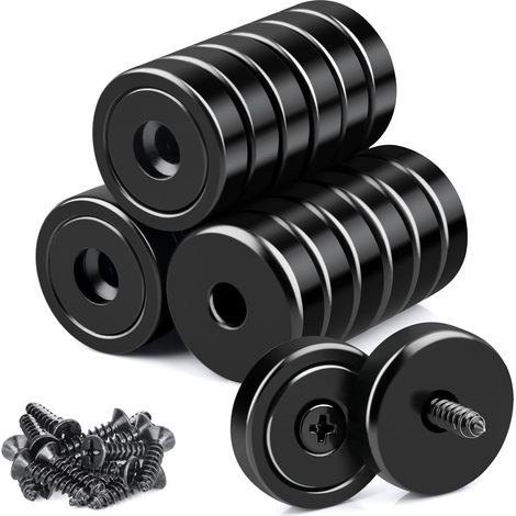 20 pcs aimant en néodyme extra forts, disques de 20 mm avec capsule, pot puissant avec trou, pot fraisé noir avec vis et coussin en acier pour cuisines (1/5)