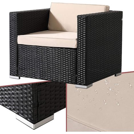 Arebos – Fauteuil de jardin en polyrotin – Cadre aluminium léger – Coussins hydrofuges – Confort optimal intérieur et extérieur (1/5)
