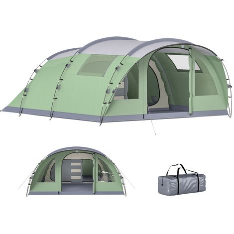 Tente tunnel pour 5 personnes, tente familiale avec 2 cabines de couchage, auvent, 4 fenêtres, tapis de sol, hauteur sous plafond 3000 mm, colonne d'eau