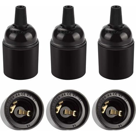 Douille E27 vintage noire, suspension rétro Edison, adaptateur de support de lampe en bakélite solide, parfait pour la décoration, l'industrie et le bricolage, lot de 6 (1/4)