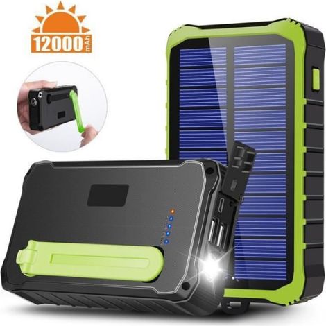 Chargeur Solaire - 12000 mAh - Double USB - Étanche - Lampe LED - 1 Pièce (1/4)