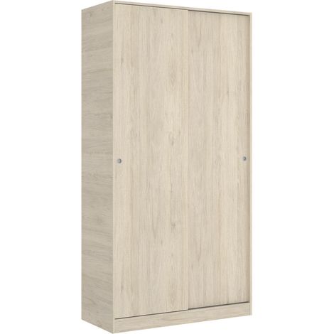 Pegane – Armoire à portes coulissantes 2 portes – Dimensions 100 x 50 x 204 cm – Panneau de particule coloris naturel – Rangement optimisé (1/5)