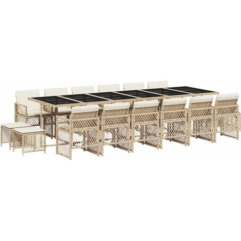 Maison Exclusive - 17-tlg. Garten-Essgruppe mit Kissen Beige Poly (1/5)