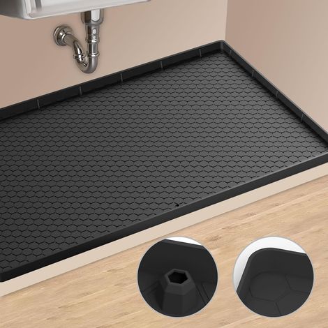 Tapis sous évier,doublure sous évier en silicone pour armoires de 91,4 cm, protecteurs d'évier pour évier de cuisine, revêtement d'armoire de cuisine(Noir,86x56cm) (1/5)