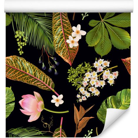 Papier peint à motifs de fleurs et de feuilles tropicales pour salon et chambre 50x1000 cm (1/5)