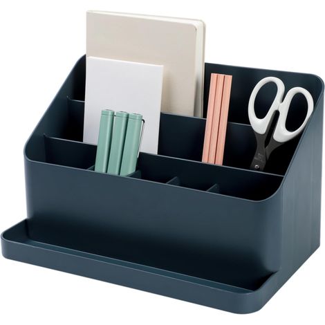 Organizador de escritorio coreano azul prusiano: para guardar bolígrafos, notas, correo y material de oficina. (1/5)