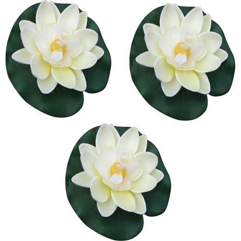 Fleurs de lotus artificielles flottantes Irovami de 18 cm (7 pouces) - Feuilles de lotus en mousse - Faux nénuphars flottants pour bassin, étang, aquarium - Lot de 3 (1/5)