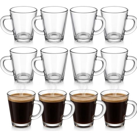 Set 12 Tazzine Bicchierini in Vetro 70ml con Manico per Caffè degustazione Shottini liquori Trasparente Robusto Particolari Espresso Design Conico Moderno per Casa e Settore HORECA  Alta Resistenza