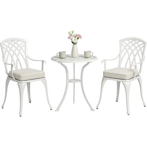 White Cast Aluminium 3-Piece Bistro Set for Garden (1/5)