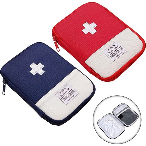 Trousse de Premier Secours 2 Pièces Trousse Secours Vide Trousse de Premiers Soins First Aid Kit pour Situations d'urgence à Maison Bureau Voyage Randonnée Camping (Bleu Rouge) (1/5)
