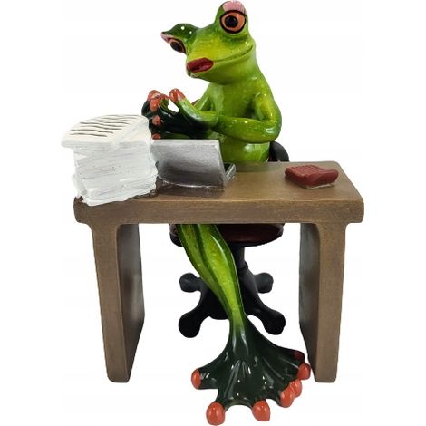 Figur einer Froschdame an einem Schreibtisch, einer Buchhalterin, einer Sekretärin (1/5)