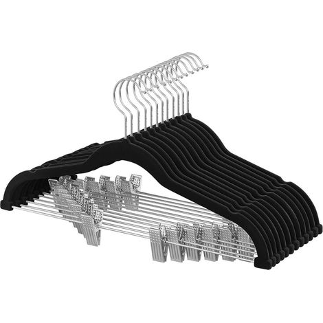 12 cintres à pantalons avec pont et pinces - fins et antidérapants - gain de place - crochets rotatifs à 360° - vêtements - chemises - vestes - manteaux - 42 cm (1/3)