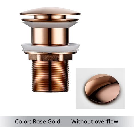 (Rose gold-2) Bathroom Bath Pop Up Drain Stopper Rose Gold Polished Anti-Corrosion Durable With OverFlow Hole Basin Sewer Plug (1/4)