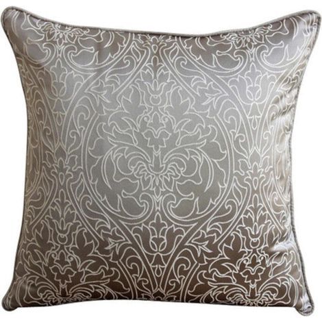 Taies d'oreiller décoratives grises et argentées, housses de coussin en brocart brodé 14x14 pouces, taies d'oreiller carrées en soie, motif floral moderne - gris et perle. (1/5)