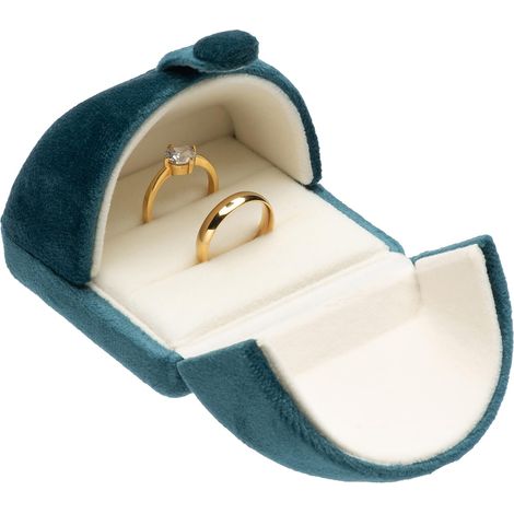 Écrin à bijoux en velours double pour alliance - Boîte cadeau pour bague de mariage (Bleu Paon) (1/5)