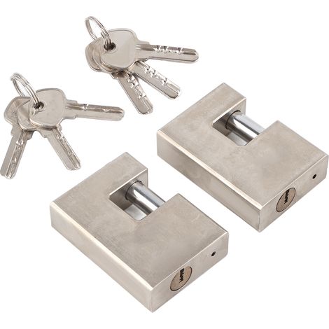 Cadenas monobloc rectangulaire robuste en acier inoxydable étanche, avec 6 clés, pour porte de garage. (1/5)