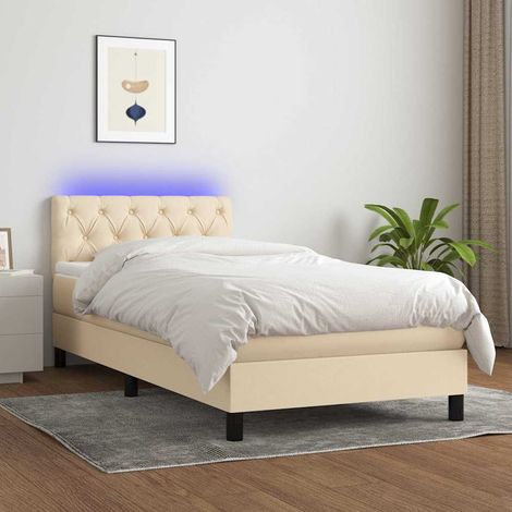 Cama box spring colchón y luces LED tela crema 80x200 cm (1/5)