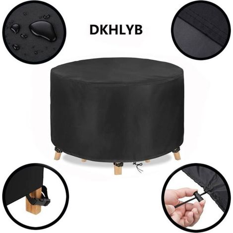 Housse de protection ronde imperméable pour table de jardin, en tissu Oxford argenté 210D, dimensions 120 x 74 cm. (1/4)