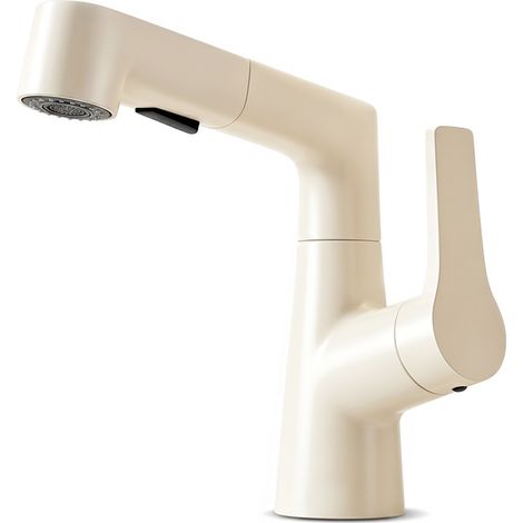 Robinet de salle de bain mitigeur lavabo 2 mode extensible réglable en hauteur Beige (1/5)