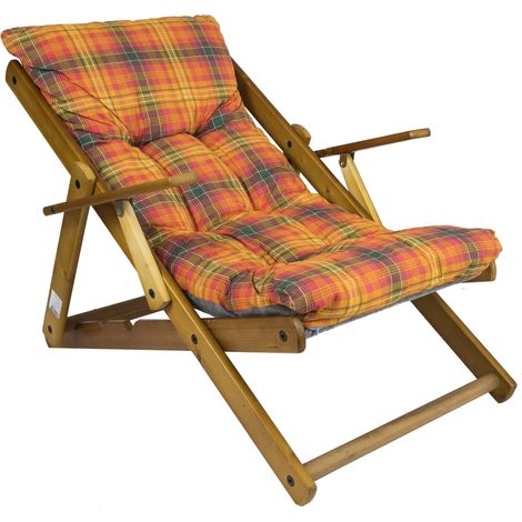 Poltrona Relax 3 Posizioni in Legno con Cuscino Imbottito Rosso