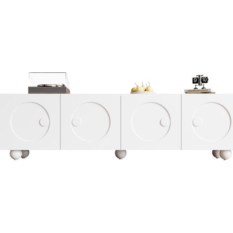 Meuble TV blanc moderne à portes relief 3D, grand espace de rangement fermé, 180,5 x 38 x 50 cm, design minimaliste pour salon - CHICFURN (1/5)