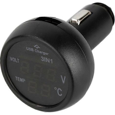 HONORNIC - Voltmètre-thermomètre numérique pour voiture, chargeur USB, prise allume-cigare, 3 en 1