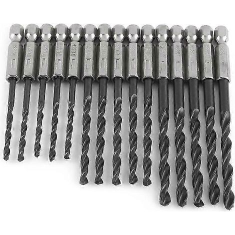 Lot de 15 forets hélicoïdaux à queue hexagonale en acier rapide de 3/4/5 mm pour outils électroportatifs de travail du bois (1/4)