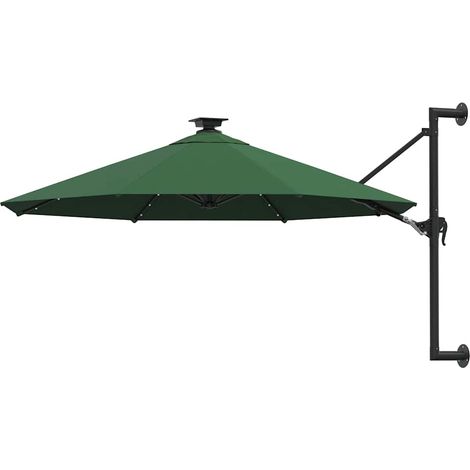 Parasol mural avec mât - Parasol déporté Parasol de Jardin métallique et LED 300 cm Vert BV321779 - BonneVie (1/5)