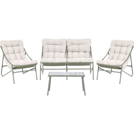 Set da giardino per esterni a 4 posti divano a 2 posti con sedie e tavolo verde e beige Molveno