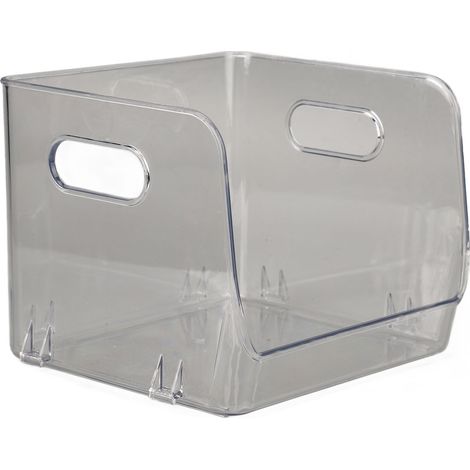 Boîte de rangement de bureau transparente et empilable, avec double poignée étanche à l'eau et à la poussière. Petite boîte de rangement transparente blanche en PET. (1/5)