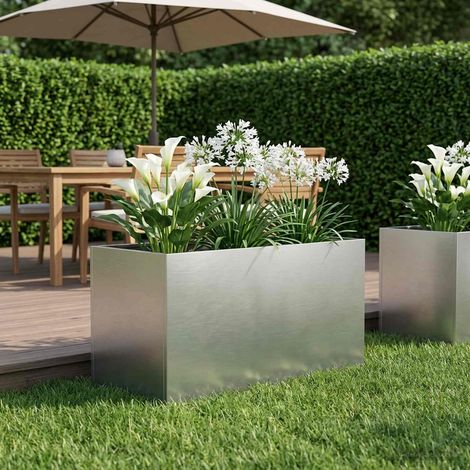 vidaXL Macetero de Jardín Plateado 80 x 50 x 50 cm Acero inoxidable (1/5)