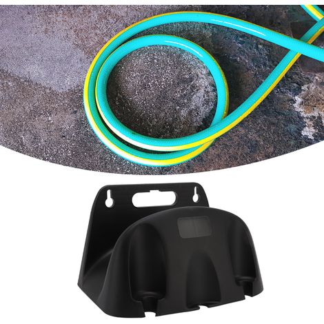Support mural pour tuyau d'eau avec enrouleur, rangement pour tuyau de 20m en ABS noir, dimensions 25x15x15cm. (1/5)