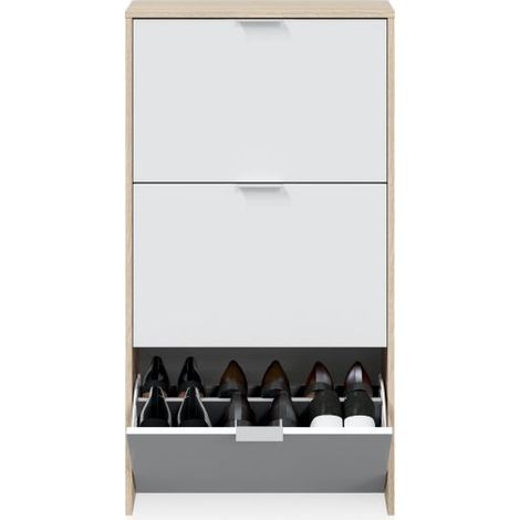 Zapatero Remi de 3 puertas Roble - Blanco (ancho) x 113cm (alto) (1/5)