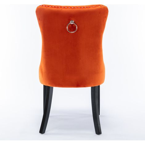 Chaise de salle à manger tapissée en velours orange avec structure en bois massif, dossier haut, lot de 2 (1/5)