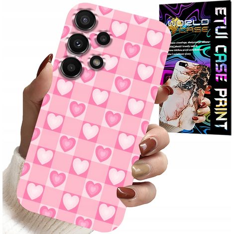 Schutzhülle für Samsung Galaxy A32 4G – rosa karierte Hülle mit Herzchenmuster + Glas (1/5)