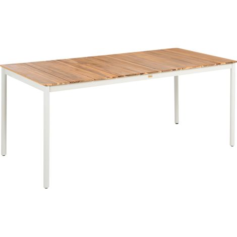 Mesa de comedor de jardín moderna 180 x 90 cm 6 plazas tablero de listones de madera de acacia y estructura de metal marrón Giovinazzo (1/5)
