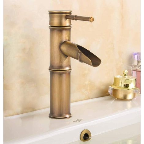 Robinet cascade bambou laiton – Bec en forme de bambou, deux joints inclus – Style asiatique pour lavabo (1/5)