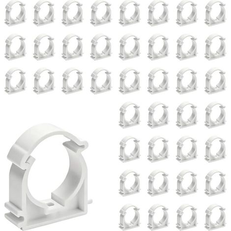 Bardusch 40 Pièces Collier de Serrage 16 mm en Plastique,Clip pour Tuyau Ø16,Collier de Serrage en U en PVC,pour Fixation de Tuyaux Vides,Conduites D'eau(Blanc,Montage Mural Possible) (1/5)