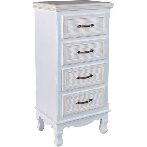 Commode blanche en bois mdf style classique élégant - Blanc patiné effet bois naturel (1/5)