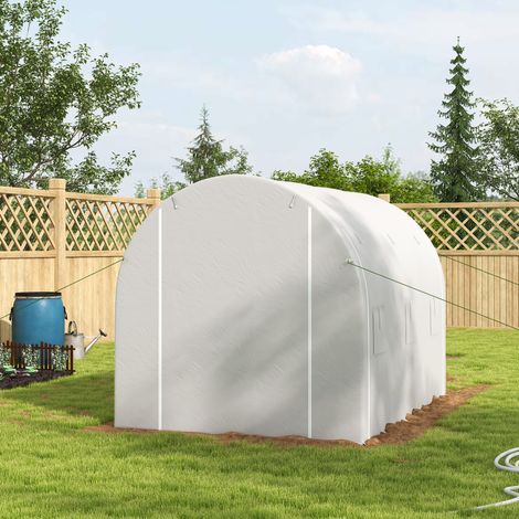 m² großes Gartengewächshaus (3 x 2 m), mit einer Tür und zwei aufrollbaren Seitenwänden mit Reißverschluss, sechs Fenstern, weiß