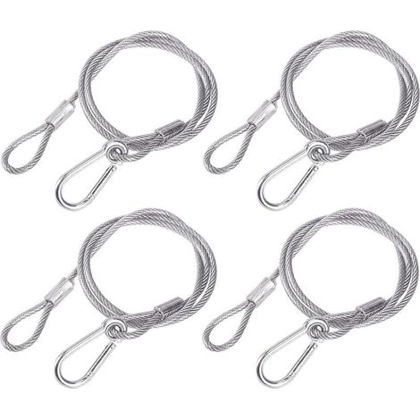 4Pack Elingue Securite Cable de Securite Acier Eclairage de Scene, 85cm Steel Safety Cable Chain Rope Light Hooks, élingue de Sécurité Corde Securite Acier Crochet Lumiere dj Clamps for Truss Bracket (1/5)